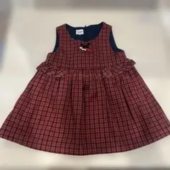 familiar 赤 チェック ワンピース 80