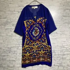 TIORNOU ブルー　ワンピース L レディース　半袖シャツ　シルク100%