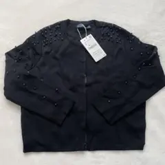 ZARA ビーズ装飾付き黒ーディガン 新品タグ付き