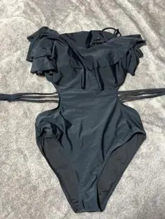 フリル付きブラックワンピース水着 Lサイズ