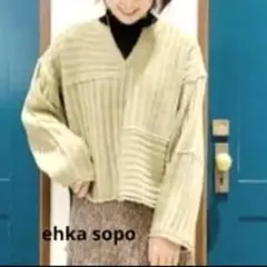 ehka sopo　キーネックパッチワークニット　ベージュ　F