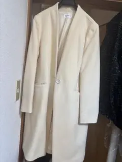 PLST ウールモッサ カラーレスコート チェスターコート　オフホワイト　M