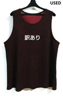 ストライプ　チュニック　ノースリーブ　重ね着　ボルドー　体型カバー　大きいサイズ