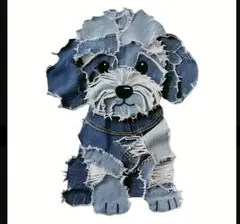 デニム風可愛いワンちゃんイラスト アイロンシート