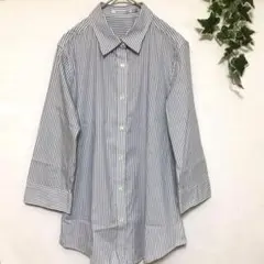 【ユニクロ】　コットンシャツ　長袖　トップス　ストライプ　カジュアル　シンプル