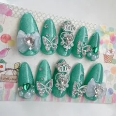 【現品】量産型 ゆめかわ 韓国 推し マグネット グリーン ネイルチップ