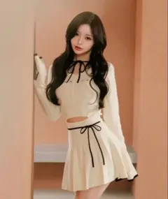 Darich ウエストオープンリボンデザインニットミニワンピース