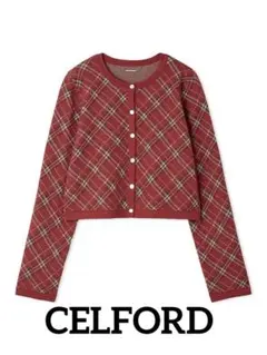 CELFORD セルフォード　チェックジャガードカーディガン　RED
