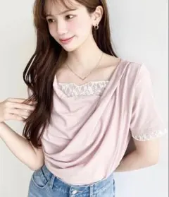moment+ レースドッキングドレープ半袖Tシャツのサムネイル