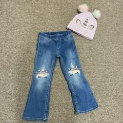 H&M ユニコーン刺繍デニムパンツ(104)と帽子セット