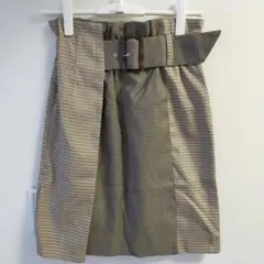 リエンダ チェック柄ミニスカート ハイウエスト ベージュブラウン