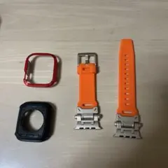 Apple Watch用オレンジシリコンバンドサイズ45 カバー付き
