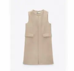 【美品】ZARA ロングベスト ウール ベージュ S ロングジレ ベスト秋