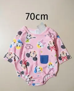新品 ディズニー 100周年 長袖ロンパース 70cm ピンク Disney