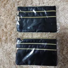ブラックナイロンファスナーポーチ 3ポケット ２つ纏めて