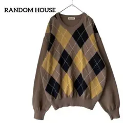 チェック アーガイル柄 ウール ニット セーター L ブラウン 大人カジュアル