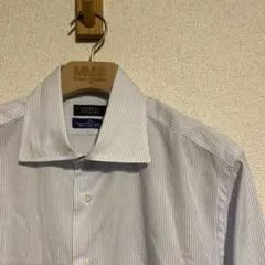 極美品 バーニーズニューヨーク ブルー　シャツ ストライプ ワイドカラー