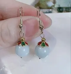 R2M-0286-1 天然本翡翠　ピアス 一点物 魔除け 縁起物 パワーストーン