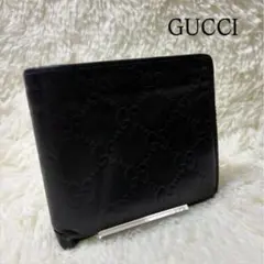 GUCCI グッチ シマレザー 二つ折り財布 ブラック レザー グッチシマ 黒