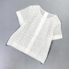 美品 IENA フラワー刺繍シアーブラウス 半袖 ホワイト サイズF*ND939