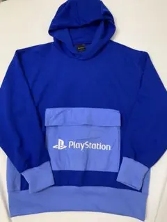 PlayStationロゴ GU ダブルフェイスビッグプル パーカー 青