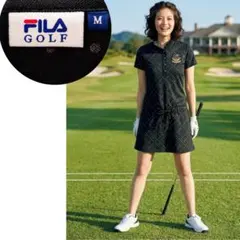 美品 FILA GOLF フィラゴルフ 半袖ポロワンピース アーガイルドットM黒