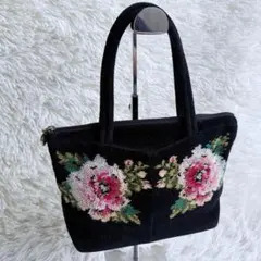 美品 フェイラー ミニ ハンドバッグ シェニール織 薔薇 バラ 花柄 ラメ