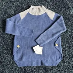 新品　リブ編みハイネックセーター 青