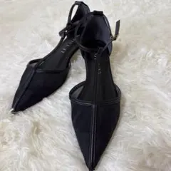 【LE TALON 】美品 Tストラップシアーメッシュパンプス 黒23.5