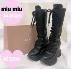 miu miu ブラックレザー ロングブーツ 34.5サイズのサムネイル
