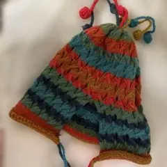 カラフルニット帽 ポンポン付き