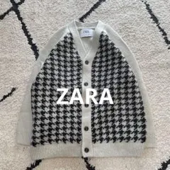 ZARA キッズ グレー ニット カーディガン 千鳥格子柄 130
