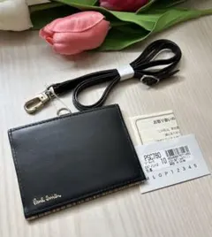 Gポールスミス★レザー黒×マルチストライプIDカードホルダーネックストラップ新品