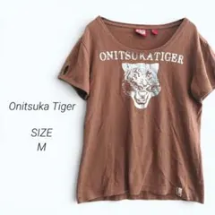 a4717▶オニツカタイガー　半袖Tシャツ【M】ブラウン　虎柄　ロゴプリントのサムネイル