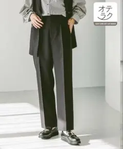 新品タグ付お手入れラクラクセットアップストレートパンツ ブラックグローバルワーク