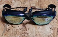 ■新品・未使用■競泳用ゴーグルミラータイプ ブラック/ブルー 耳栓モデル