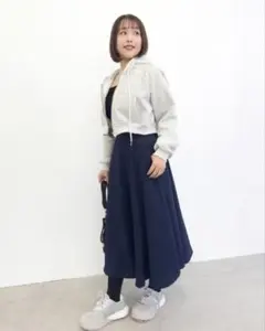 CINEMATIQ ネイビー ダブルポケットフレアスカート フリーロング