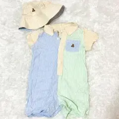 【極美品】babyGAP ストライプシャツロンパース 80cm 帽子セット 半袖