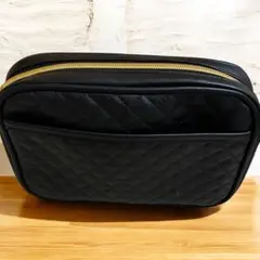 【美品】キルティング ショルダーバッグ ブラック ゴールドファスナー