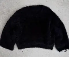 ブラック シャギーニット モヘア風 アーカイブ系 Y2K 平成 お兄系 短丈 黒