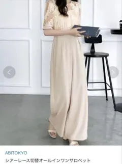 ABITOKYO シアーレース切替オールインワンサロペット