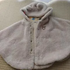 ミキハウス クマ耳つきボアポンチョ 冬用ベージュ ホットビスケッツ フリーサイズ