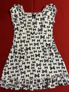 シャーリーテンプル　130 カットソーワンピース　ピンク　リボン柄　ポケット