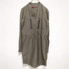 E1380 コントワーデコトニエ　ロングシャツ　ミリタリー　体型カバー　カーキのサムネイル