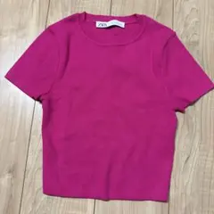 ZARA クルーネッククロップド丈サマーニット　ピンクのサムネイル