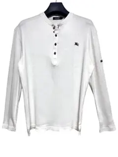 美品　バーバリーブラックレーベル　ヘンリーネックカットソー　ロンT ホワイト　L