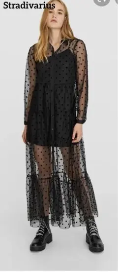 Stradivariusチュールワンピース　ドット柄 シャツワンピース