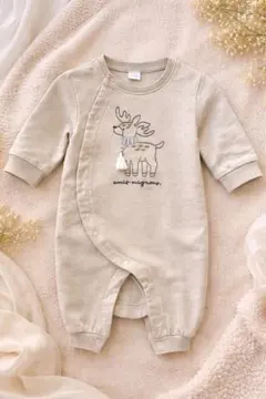 cottoli トナカイ刺繍 ベージュロンパース60~70