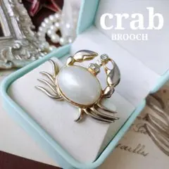 真珠 蟹 カニ パールカボション クラブ ブローチ ラインストーン ヴィンテージ