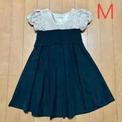 ワンピース ミニ 膝丈 バイカラー ベージュ ブラック レディース M